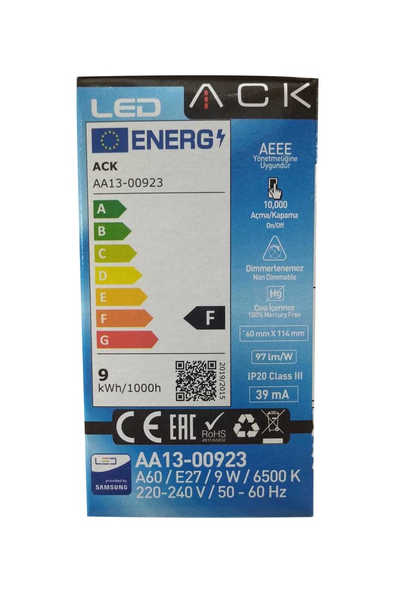 ACK%20AA13-00923%209W%20E27%206500K%20Beyaz%20A60%20Led%20Ampul